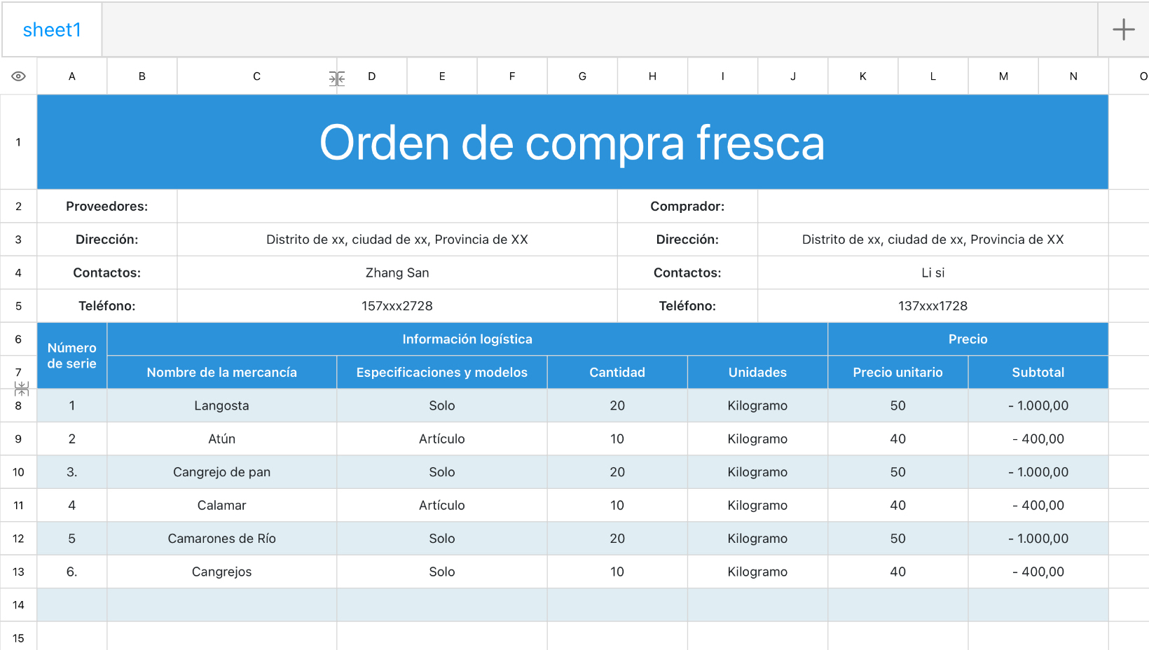 Orden de compra fresca